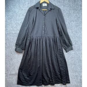 Vintage Butte Dress Large Black Gold Sparkle Cuffed 90s Career Button Front